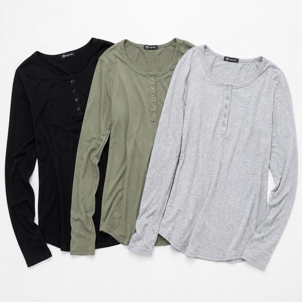 Pretty Garden Womens Set Of 3 Small Long Sleeve Ribbed Henley Shirts